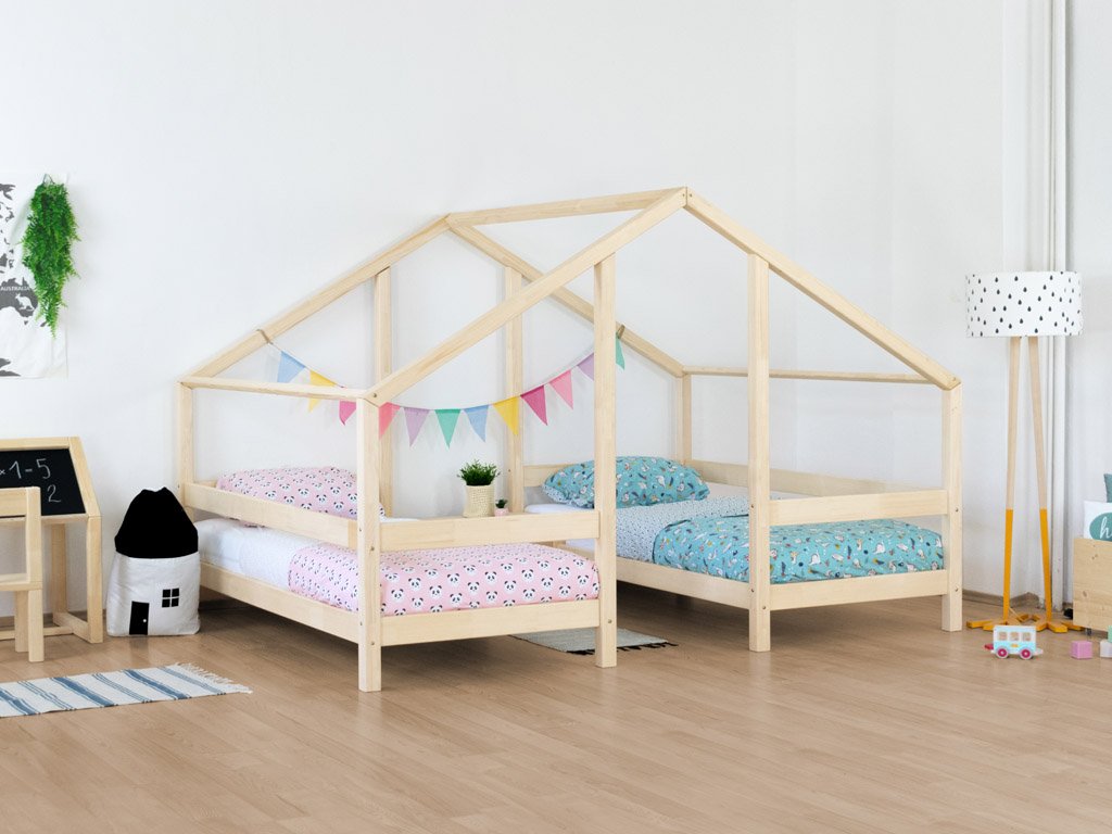 Domčeková posteľ pre dve deti VILLY (Rozmer 90 x 200 cm, Zvoľte farbu Transparentná vosková lazura matná)