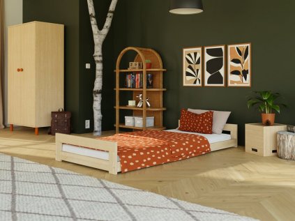 Béžová drevená jednolôžková posteľ SIMPLY s dvoma čelami 90x190 cm