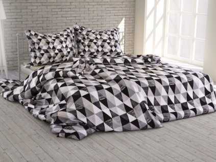 23515 bavlnene povleceni geometrie cerna na jednoluzko