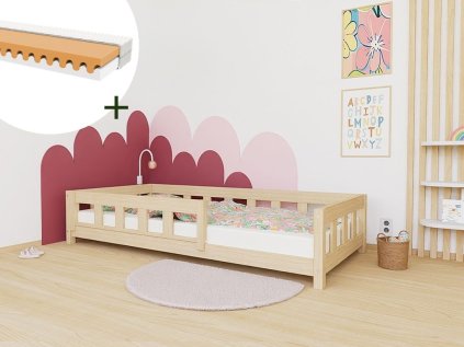 Jednolôžková posteľ PLOTTY so zábranou 90x200 cm + matrac WAVE (Zvoľte farbu Transparentná vosková lazura matná, Zvoľte zábranu S otvoreným vstupom)