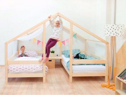 Drevená domčeková posteľ pre dve deti Villy Prírodná