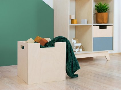 Úložný drevený box BOKS s obdĺžnikovým výrezom (Zvoľte farbu Nelakovaná)
