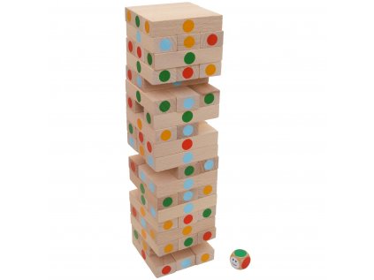 Farebná rozšírená verzia veže JENGA s hracou kockou