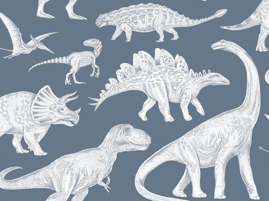 Umývateľná detská tapeta na stenu DINOSAURI modrá