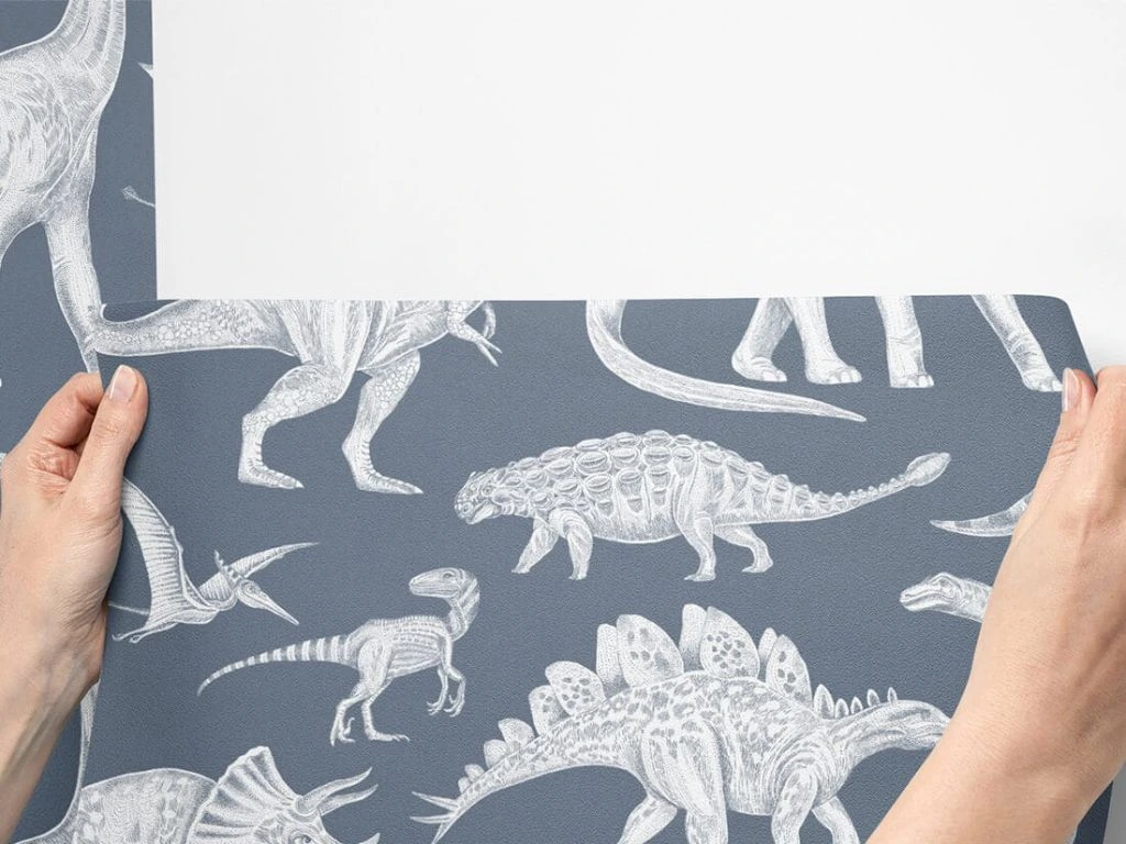 Umývateľná detská tapeta na stenu DINOSAURI modrá