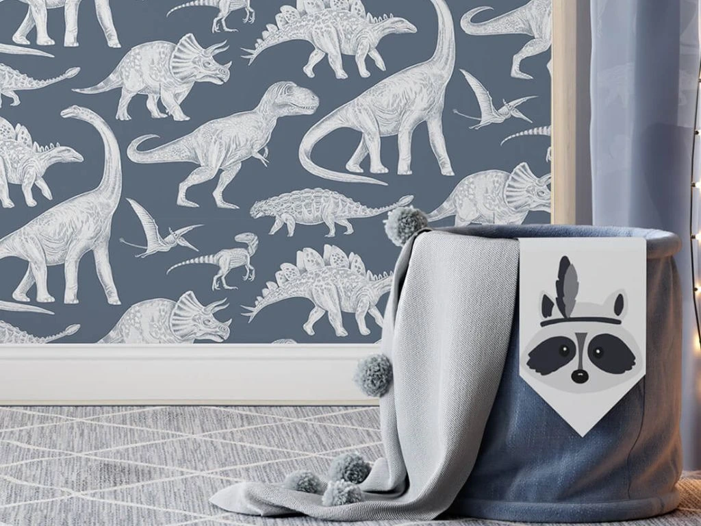 Umývateľná detská tapeta na stenu DINOSAURI modrá