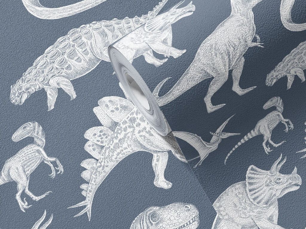 Umývateľná detská tapeta na stenu DINOSAURI modrá