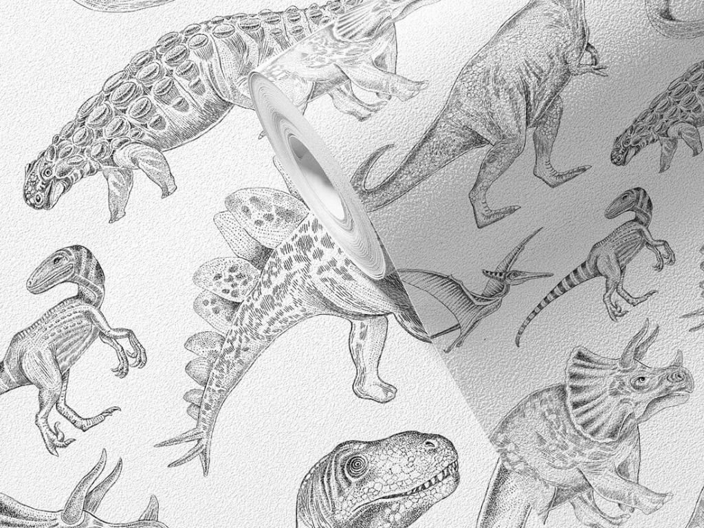 E-shop Umývateľná detská tapeta na stenu DINOSAURI biela