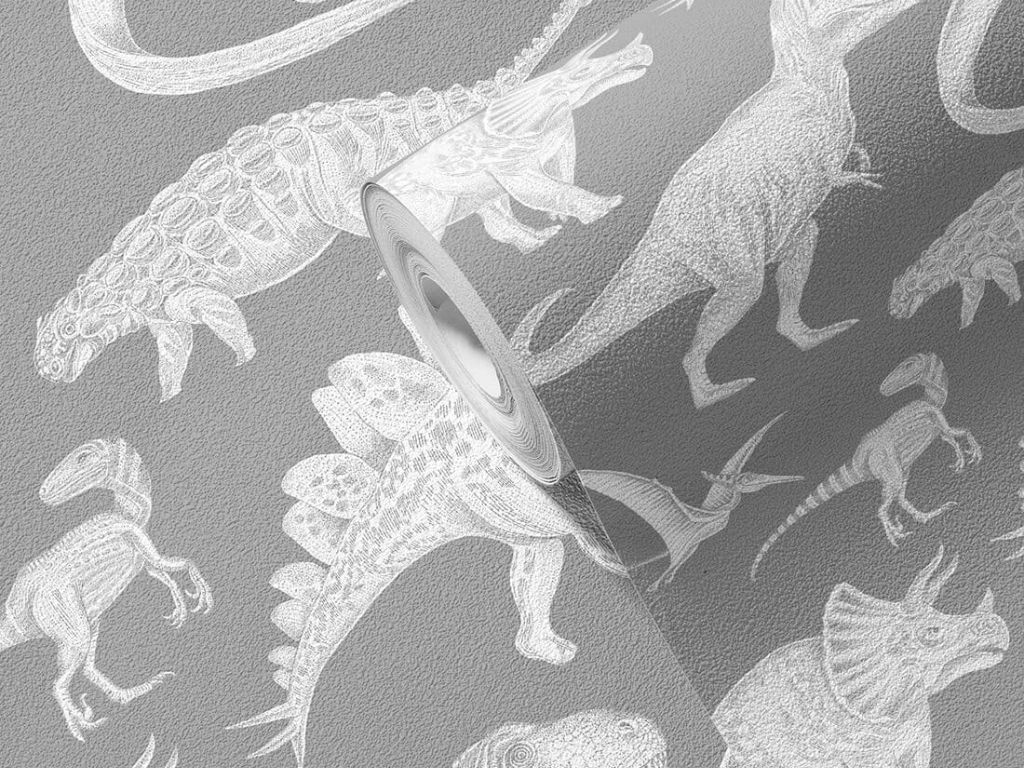 E-shop Umývateľná detská tapeta na stenu DINOSAURI šedá