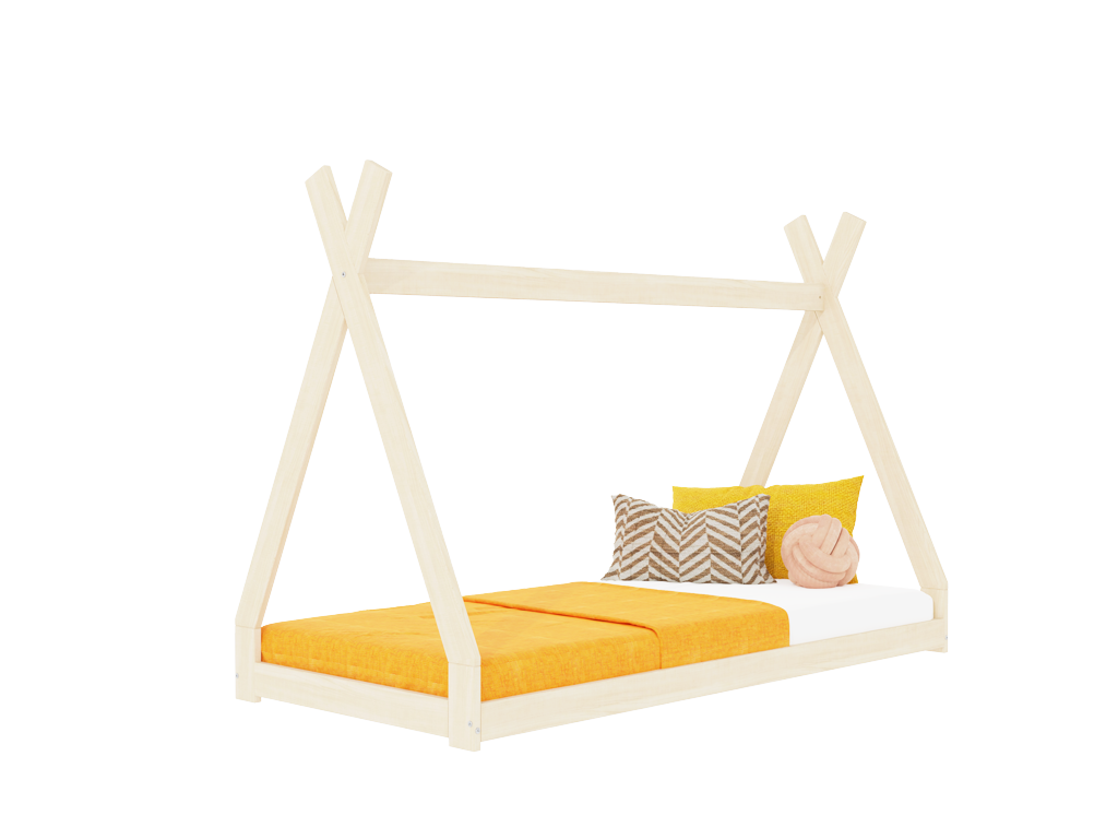 Benlemi Detská domčeková posteľ SIMPLY 2v1 v tvare teepee Zvoľte farbu: Nelakovaná, Zvoľte rozmer: 90x180 cm