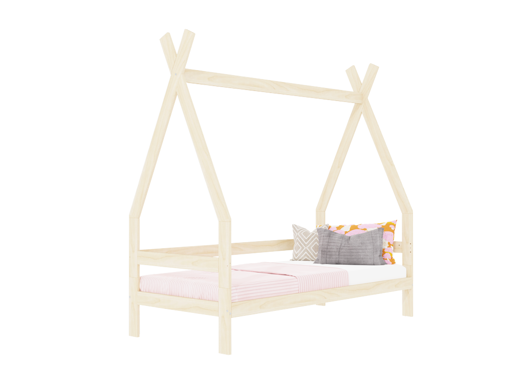 Benlemi Detská drevená posteľ SAFE 5v1 v tvare teepee so zábranou Zvoľte farbu: Petrolejová, Zvoľte rozmer: 90x190 cm, Zvoľte zábranu: S otvoreným vstupom