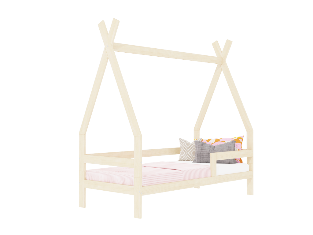 Benlemi Detská drevená posteľ SAFE 5v1 v tvare teepee so zábranou Zvoľte farbu: Šalviová zelená, Zvoľte rozmer: 90x190 cm, Zvoľte zábranu: S jednou zábranou