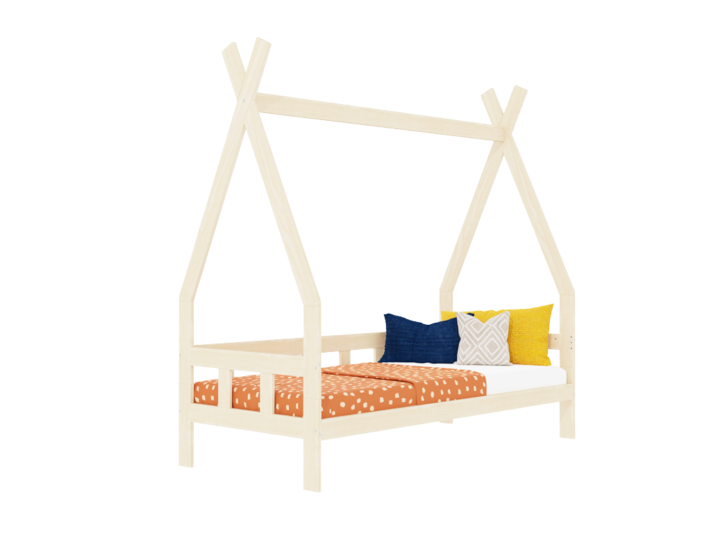 Benlemi Detská teepee posteľ FENCE 4v1 z dreva so zábranou Zvoľte farbu: Šalviová zelená, Zvoľte rozmer: 90x200 cm, Zvoľte zábranu: S otvoreným vstupom