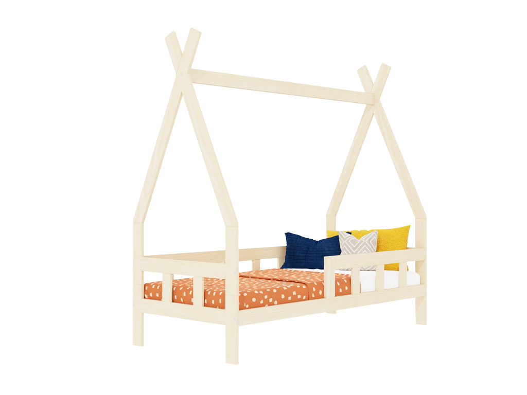 Benlemi Detská teepee posteľ FENCE 4v1 z dreva so zábranou Zvoľte farbu: Šalviová zelená, Zvoľte rozmer: 90x200 cm, Zvoľte zábranu: S jednou zábranou