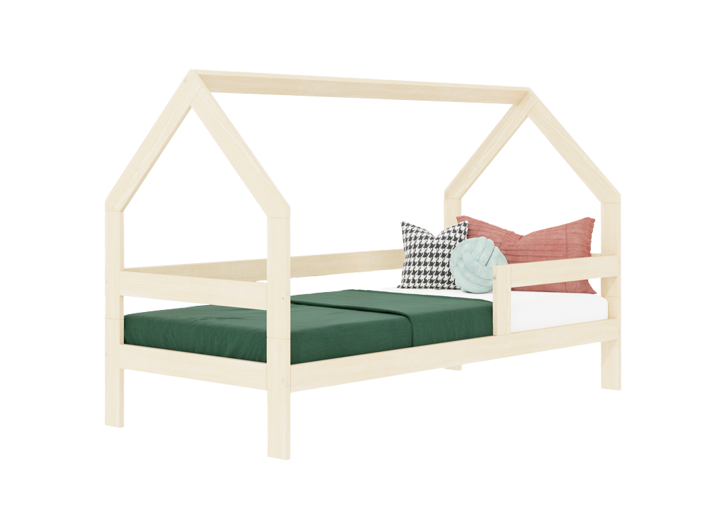 Benlemi Detská drevená posteľ domček SAFE 3v1 so zábranou Zvoľte farbu: Tmavo sivá, Zvoľte rozmer: 90x160 cm, Zvoľte zábranu: S jednou zábranou