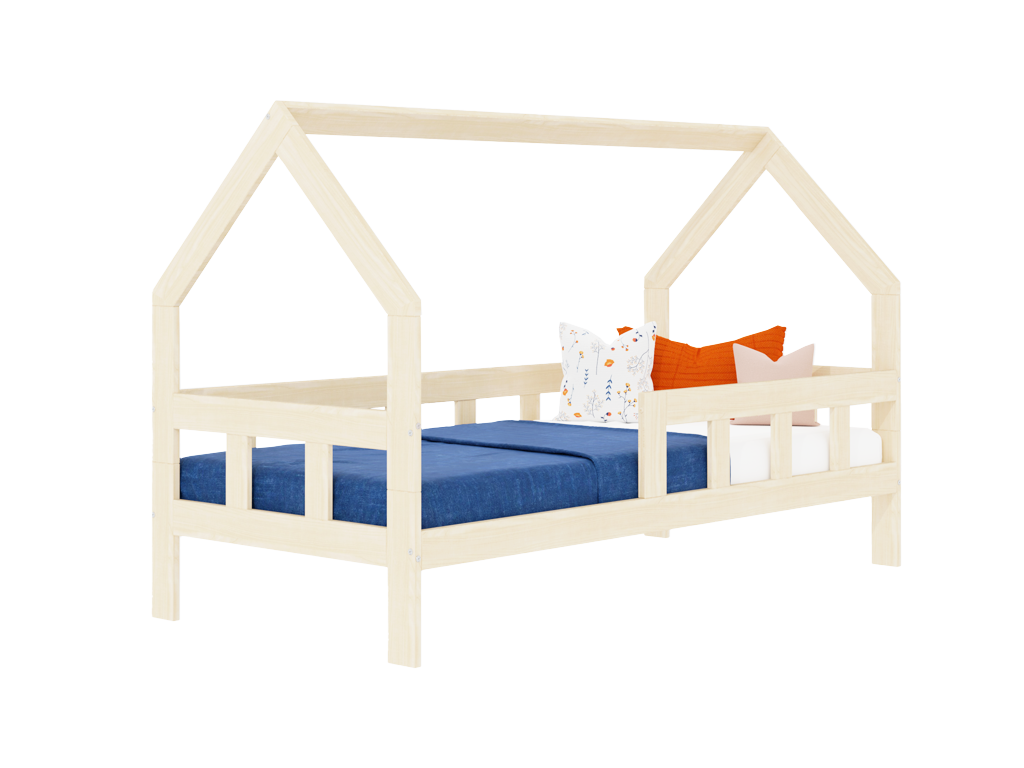 Benlemi Detská posteľ domček FENCE 2v1 z dreva so zábranou Zvoľte farbu: Biela, Zvoľte rozmer: 90x200 cm, Zvoľte zábranu: S jednou zábranou