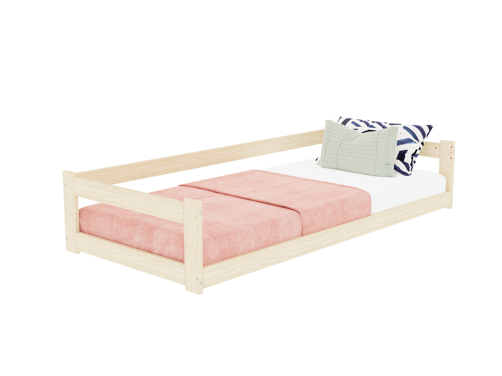 Benlemi Nízka jednolôžková posteľ z dreva SAFE 5v1 so zábranou Zvoľte farbu: Tmavo sivá, Zvoľte rozmer: 90x180 cm, Zvoľte zábranu: S otvoreným vstupom