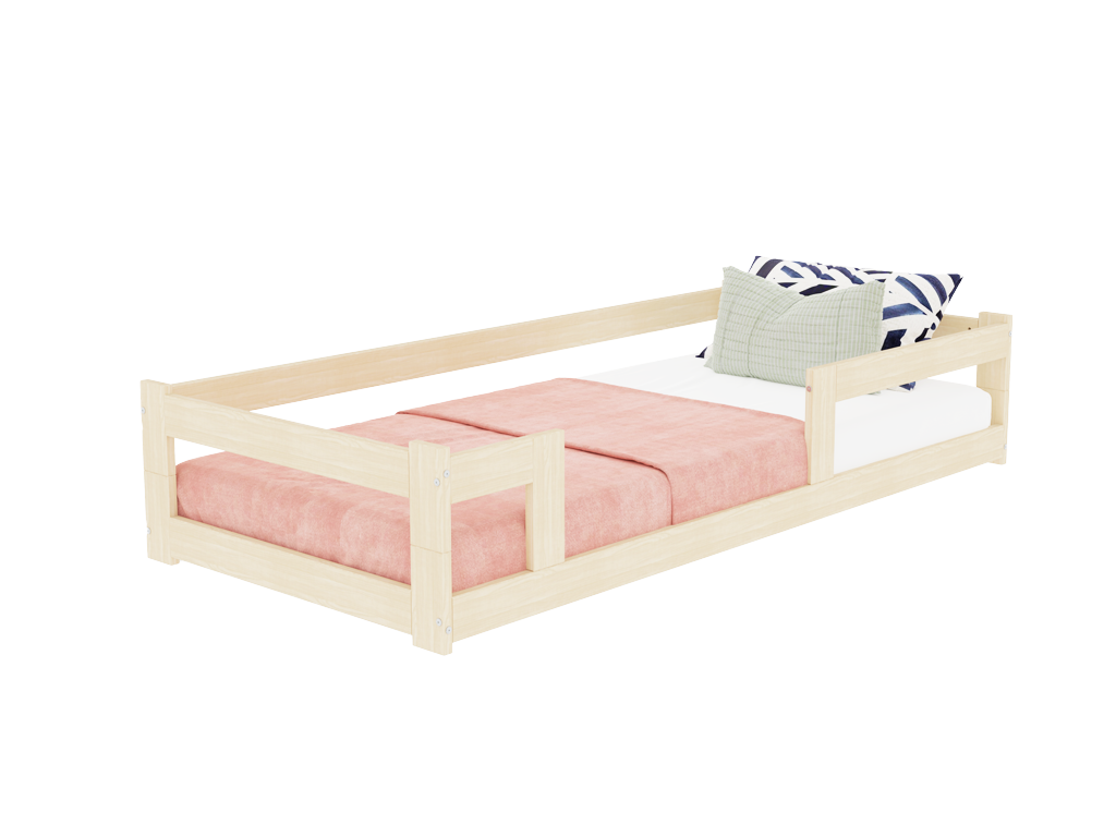 Benlemi Nízka jednolôžková posteľ z dreva SAFE 5v1 so zábranou Zvoľte farbu: Nelakovaná, Zvoľte rozmer: 80x180 cm, Zvoľte zábranu: S dvoma zábranami