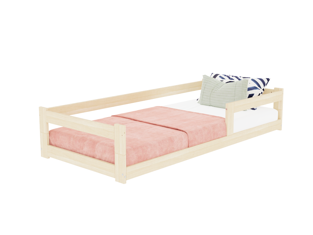 Benlemi Nízka jednolôžková posteľ z dreva SAFE 5v1 so zábranou Zvoľte farbu: Nelakovaná, Zvoľte rozmer: 80x180 cm, Zvoľte zábranu: S jednou zábranou