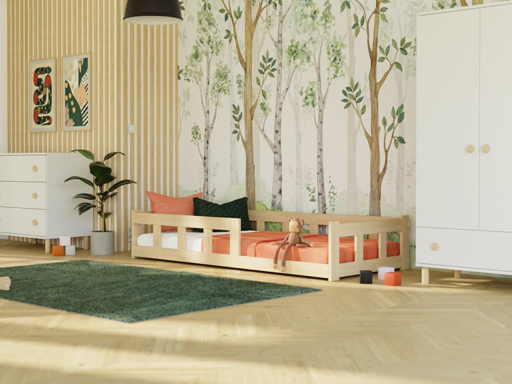 E-shop Benlemi Nízka jednolôžková posteľ FENCE 4v1 so zábranou Zvoľte farbu: Pastelovo ružová, Zvoľte rozmer: 90x160 cm, Zvoľte zábranu: S jednou zábranou v…