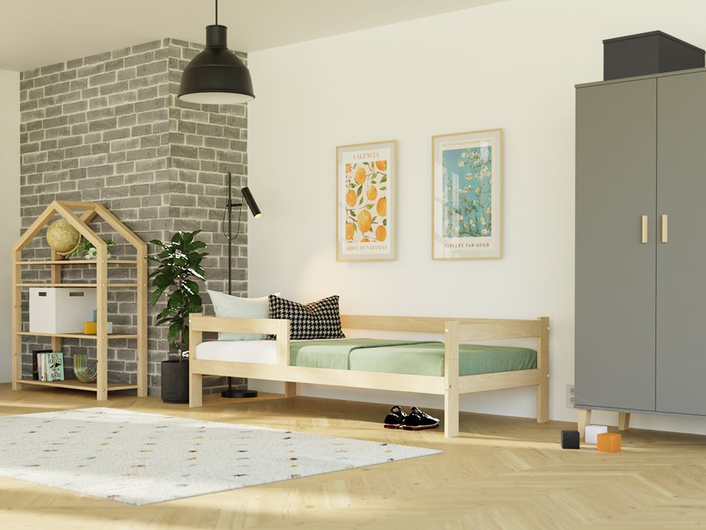 E-shop Benlemi Jednolôžková posteľ z dreva SAFE 5v1 so zábranou Zvoľte farbu: Šalviová zelená, Zvoľte rozmer: 120x200 cm, Zvoľte zábranu: S jednou zábranou