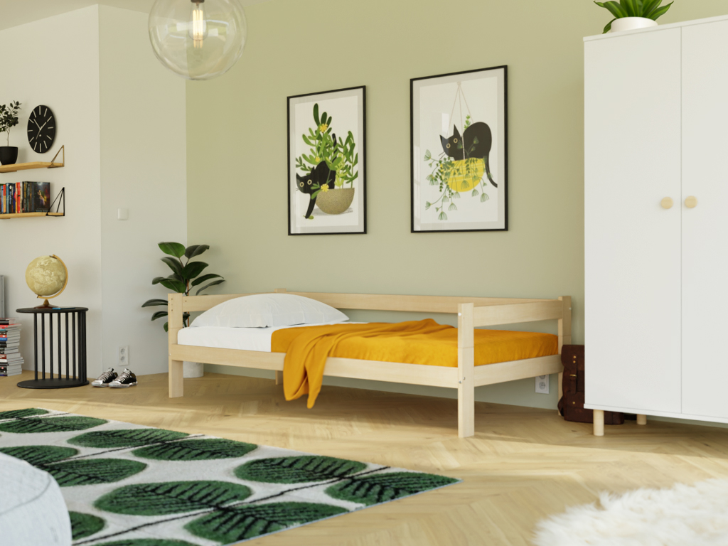 E-shop Benlemi Jednolôžková posteľ z dreva SAFE 5v1 so zábranou Zvoľte farbu: Biela, Zvoľte rozmer: 135x190 cm, Zvoľte zábranu: S otvoreným vstupom