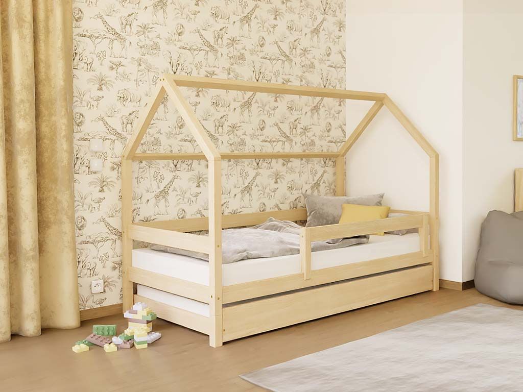 Benlemi Drevená výsuvná prístelka SLEEP pod posteľ na kolieskach Zvoľte farbu: Nelakovaná, Zvoľte rozmer: 80x150 cm (pod posteľ 80x160 cm), Zvoľte ty…