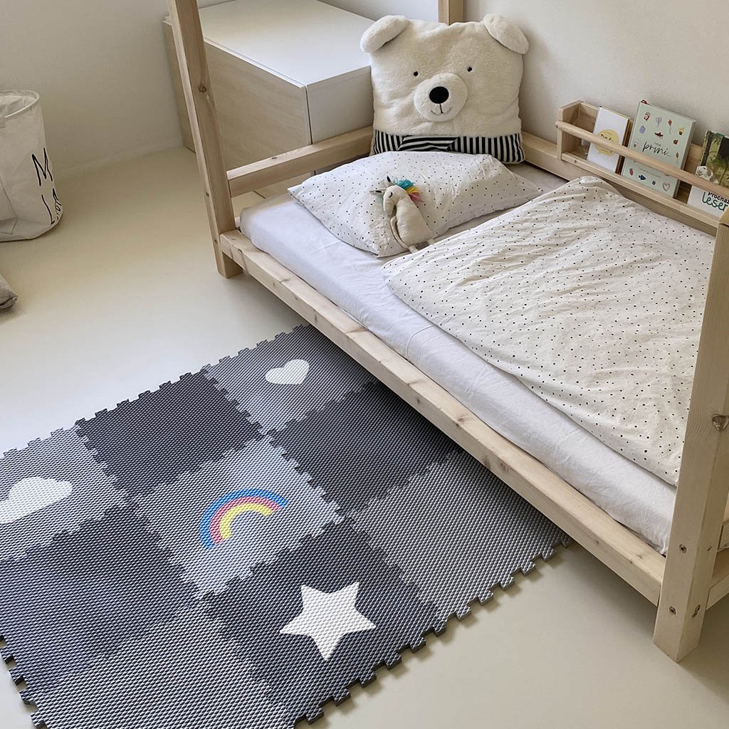 Hracie penové puzzle do detskej izby ŠEDO-ČIERNE 9 dielov