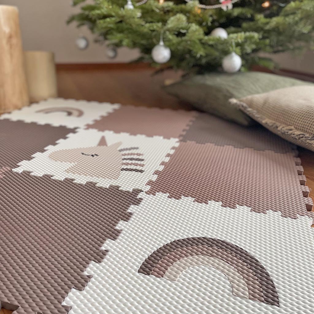 Detská hracia penová podložka JEDNOROŽEC A DÚHA 9 dielov