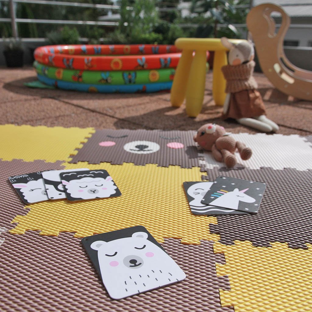 Hracie penové puzzle do detskej izby 16 dielov ŽLTO-HNEDÉ