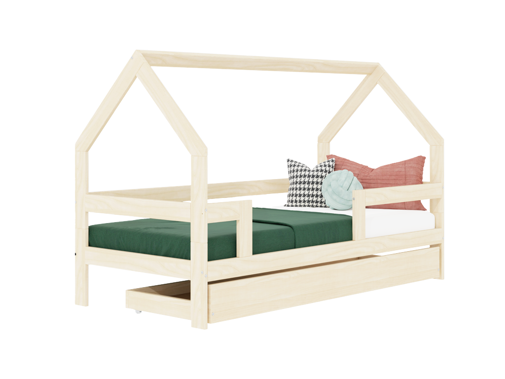 Benlemi Detská drevená posteľ domček SAFE 3v1 so zábranou a úložným šuplíkom Zvoľte farbu: Tmavo sivá, Zvoľte rozmer: 90x190 cm, Zvoľte zábranu: S dvoma zábranami