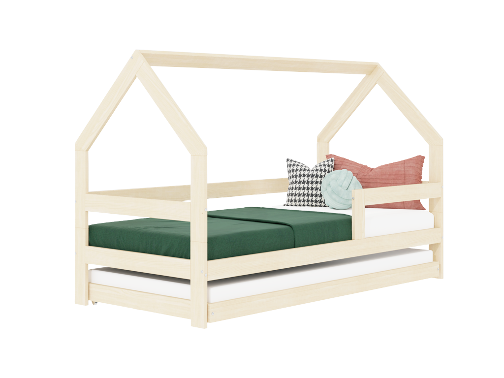 Benlemi Detská drevená posteľ domček SAFE 3v1 so zábranou a prístelkou Zvoľte farbu: Šalviová zelená, Zvoľte rozmer: 90x160 cm, Zvoľte zábranu: S jednou zábranou