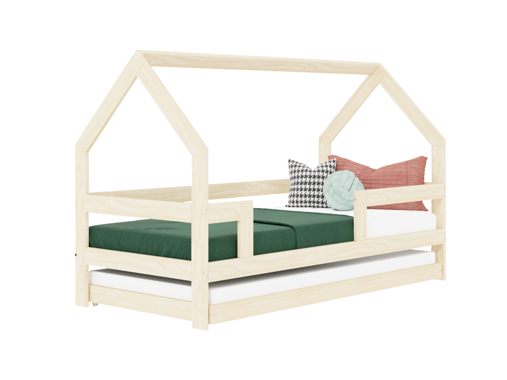 Benlemi Detská drevená posteľ domček SAFE 3v1 so zábranou a prístelkou Zvoľte farbu: Šalviová zelená, Zvoľte rozmer: 90x160 cm, Zvoľte zábranu: S dvoma zábranami