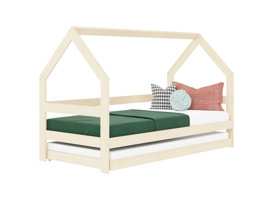 Benlemi Detská drevená posteľ domček SAFE 3v1 so zábranou a prístelkou Zvoľte farbu: Šalviová zelená, Zvoľte rozmer: 90x160 cm, Zvoľte zábranu: S otvoreným vstupom