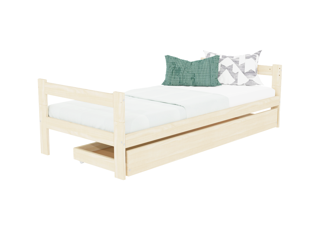 E-shop Benlemi Drevené jednolôžko SAFE 2v1 s dvoma čelami a úložným šuplíkom Zvoľte farbu: Béžová, Zvoľte rozmer: 120x200 cm