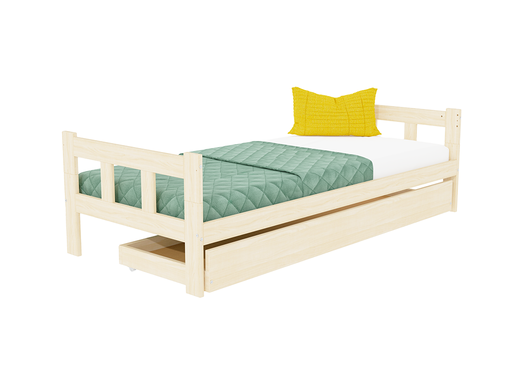 E-shop Benlemi Jednolôžko s čelami FENCE 2v1 z dreva s úložným šuplíkom Zvoľte farbu: Nelakovaná, Zvoľte rozmer: 90x160 cm
