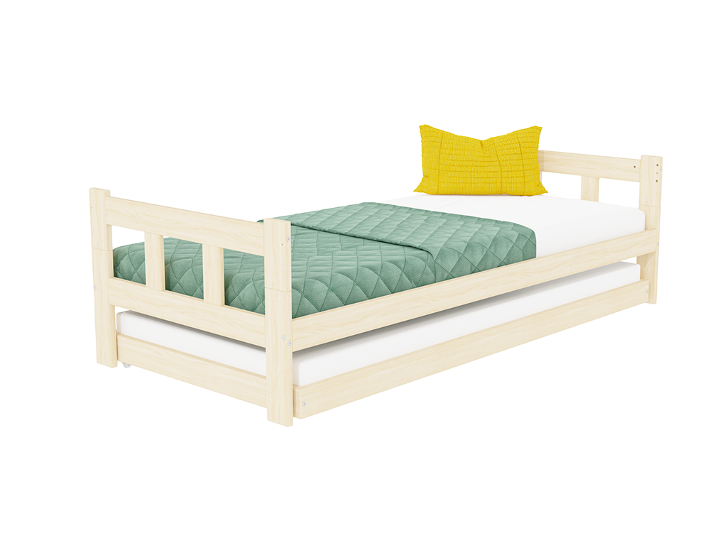 E-shop Benlemi Jednolôžko s čelami FENCE 2v1 z dreva s prístelkou Zvoľte farbu: Nelakovaná, Zvoľte rozmer: 90x160 cm
