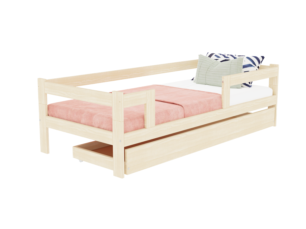 Benlemi Jednolôžková posteľ z dreva SAFE 5v1 so zábranou a úložným šuplíkom Zvoľte farbu: Šalviová zelená, Zvoľte rozmer: 80x160 cm, Zvoľte zábranu: S dvoma zábranami