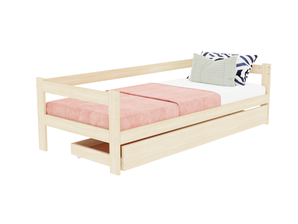 Benlemi Jednolôžková posteľ z dreva SAFE 5v1 so zábranou a úložným šuplíkom Zvoľte farbu: Šalviová zelená, Zvoľte rozmer: 120x200 cm, Zvoľte zábranu: S otvoreným vstupom