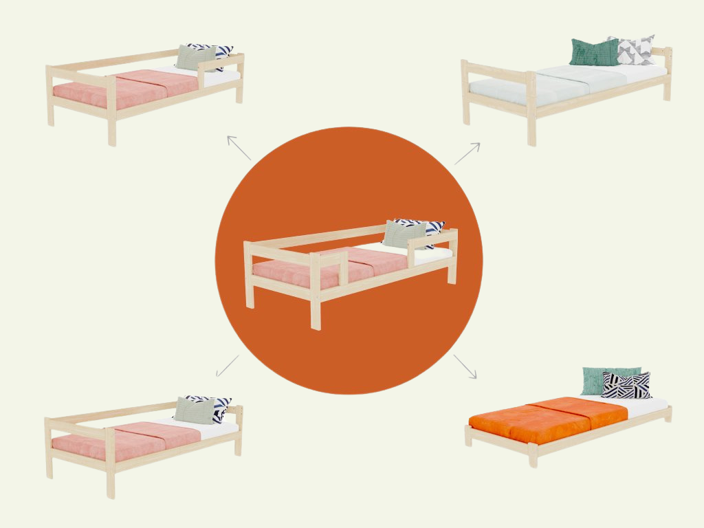 Benlemi Jednolôžková posteľ z dreva SAFE 5v1 so zábranou a prístelkou Zvoľte farbu: Biela, Zvoľte rozmer: 90x200 cm, Zvoľte zábranu: S jednou zábranou