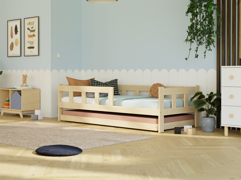 E-shop Benlemi Drevená jednolôžková posteľ FENCE 4v1 so zábranou a prístelkou Zvoľte farbu: Béžová, Zvoľte rozmer: 80x160 cm, Zvoľte zábranu: S jednou zábra…