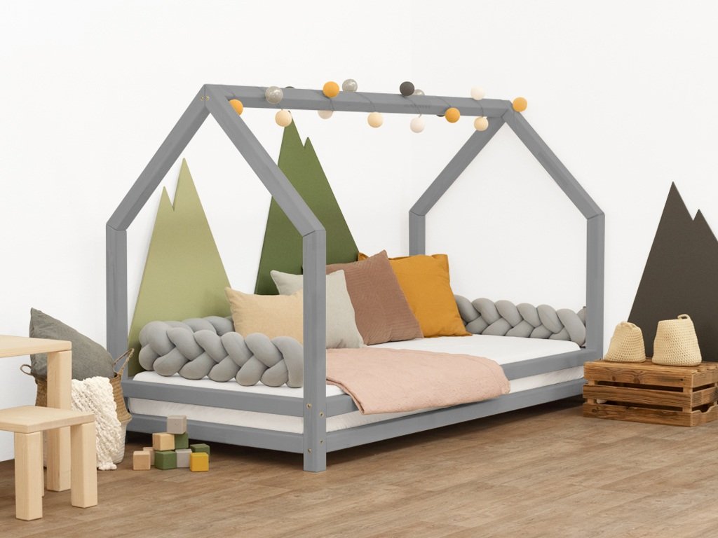 Benlemi Tmavo sivá detská posteľ domček FUNNY 90x200 cm