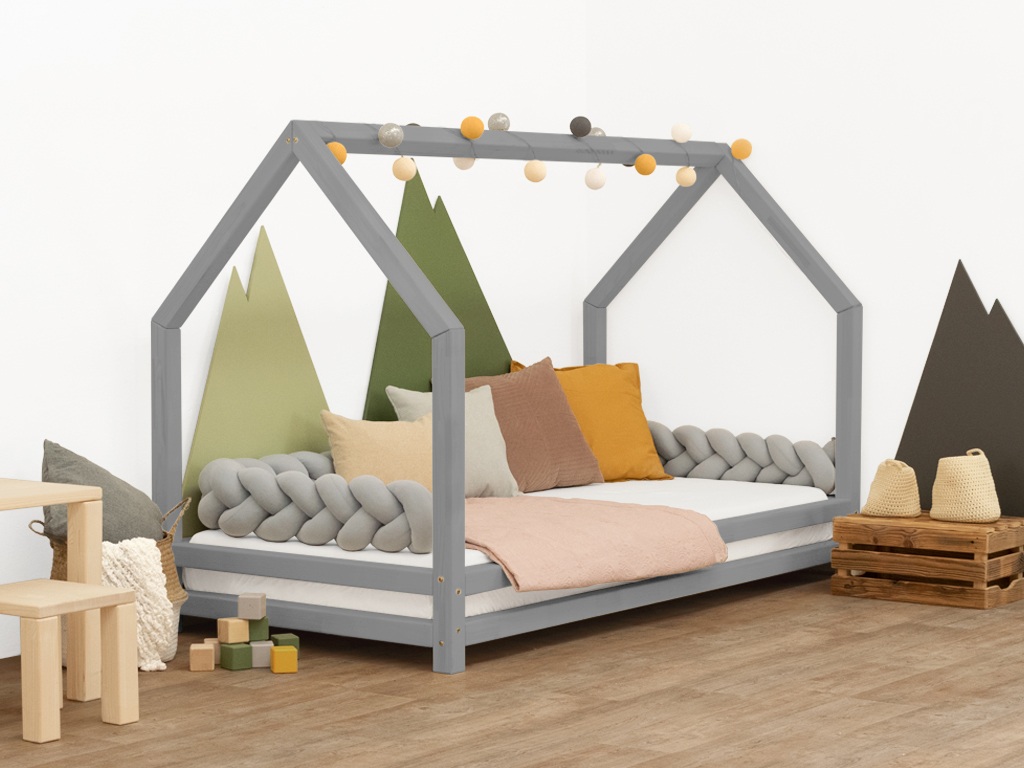 Benlemi Tmavo sivá detská posteľ domček FUNNY 90 x 160 cm