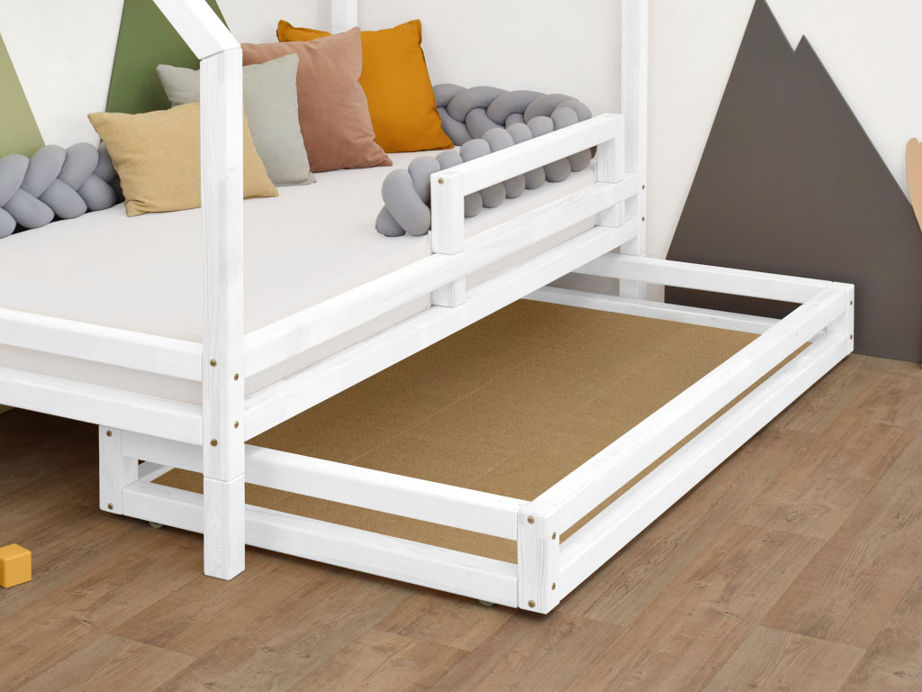 Benlemi Bielý úložný šuplík 2IN1 pod posteľ na kolieskach 90 x 160 cm (pod posteľ 90 x 180 cm) s roštom a plným dnom
