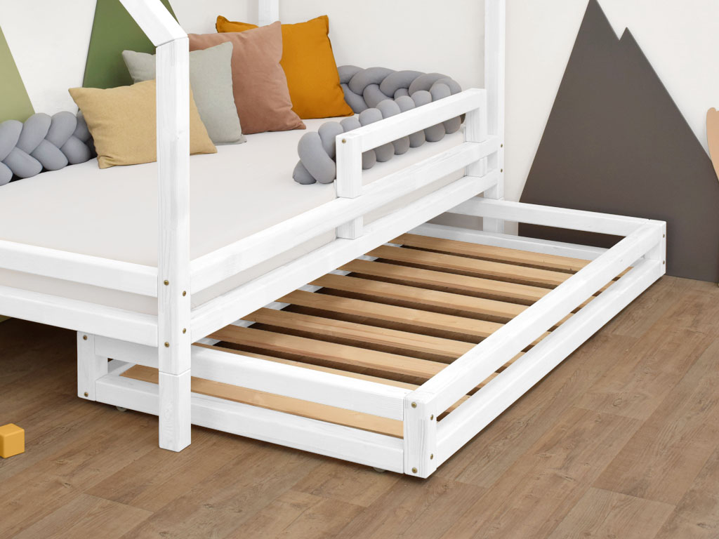 Benlemi Bielý úložný šuplík 2IN1 pod posteľ na kolieskach 90 x 160 cm (pod posteľ 90 x 180 cm) s roštom