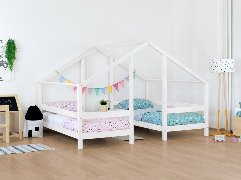 Benlemi Biela domčeková posteľ pre dve deti VILLY 90 x 160 cm