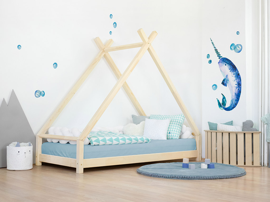 Benlemi Nelakovaná detská domčeková posteľ TAHUKA v tvare típí 90x190 cm