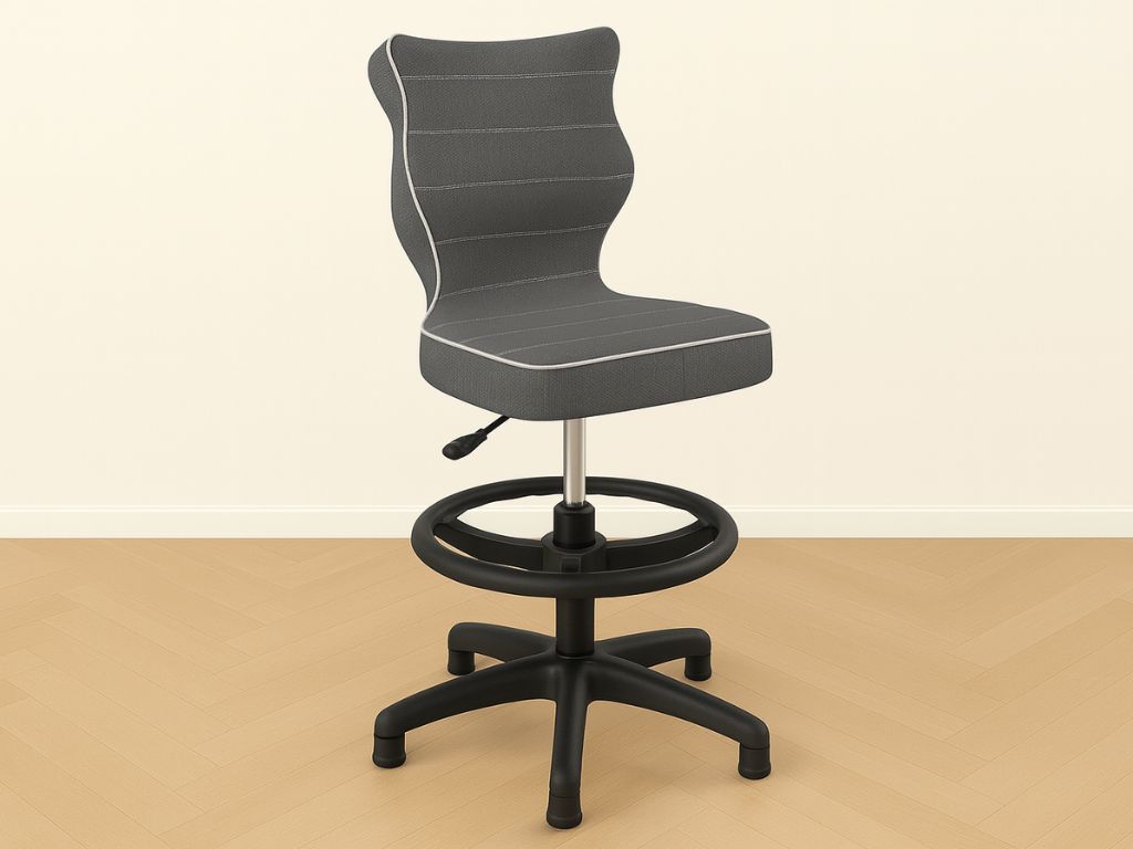 E-shop Detská ergonomická stolička bez koliesok k písaciemu stolu TMAVO ŠEDÁ Zvoľte rozmer: dieťa 119 - 142 cm (výška stola 68 - 81 cm)