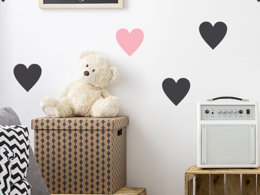 Pastelowe Love Nálepky na stenu do detskej izby SRDCE Zvoľte farbu: Tmavo ružová