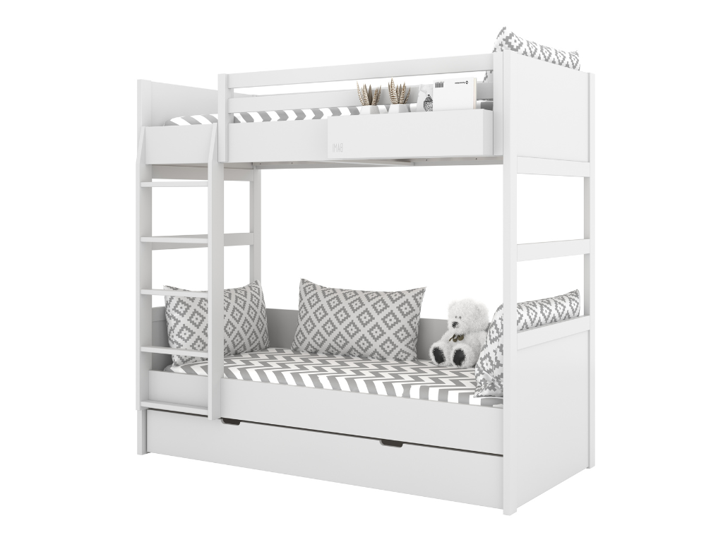 BAMI Biela poschodová posteľ s dvoma lôžkami SIMONE s rebríkom a policou 90x200 cm Zvoľte stranu: Vľavo